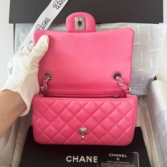 100% Authentic CHANEL Mini Rectangular in Pink Lambskin SHW - Picture 11 of 13